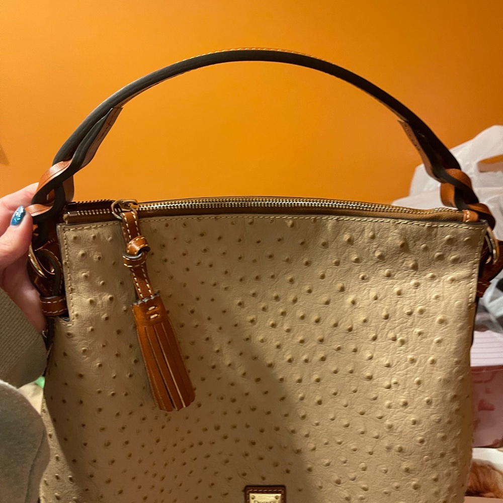 Dooney & Bourke Taupe Ostrich Twist Strap Hobo Bag - Picture 6 of 8